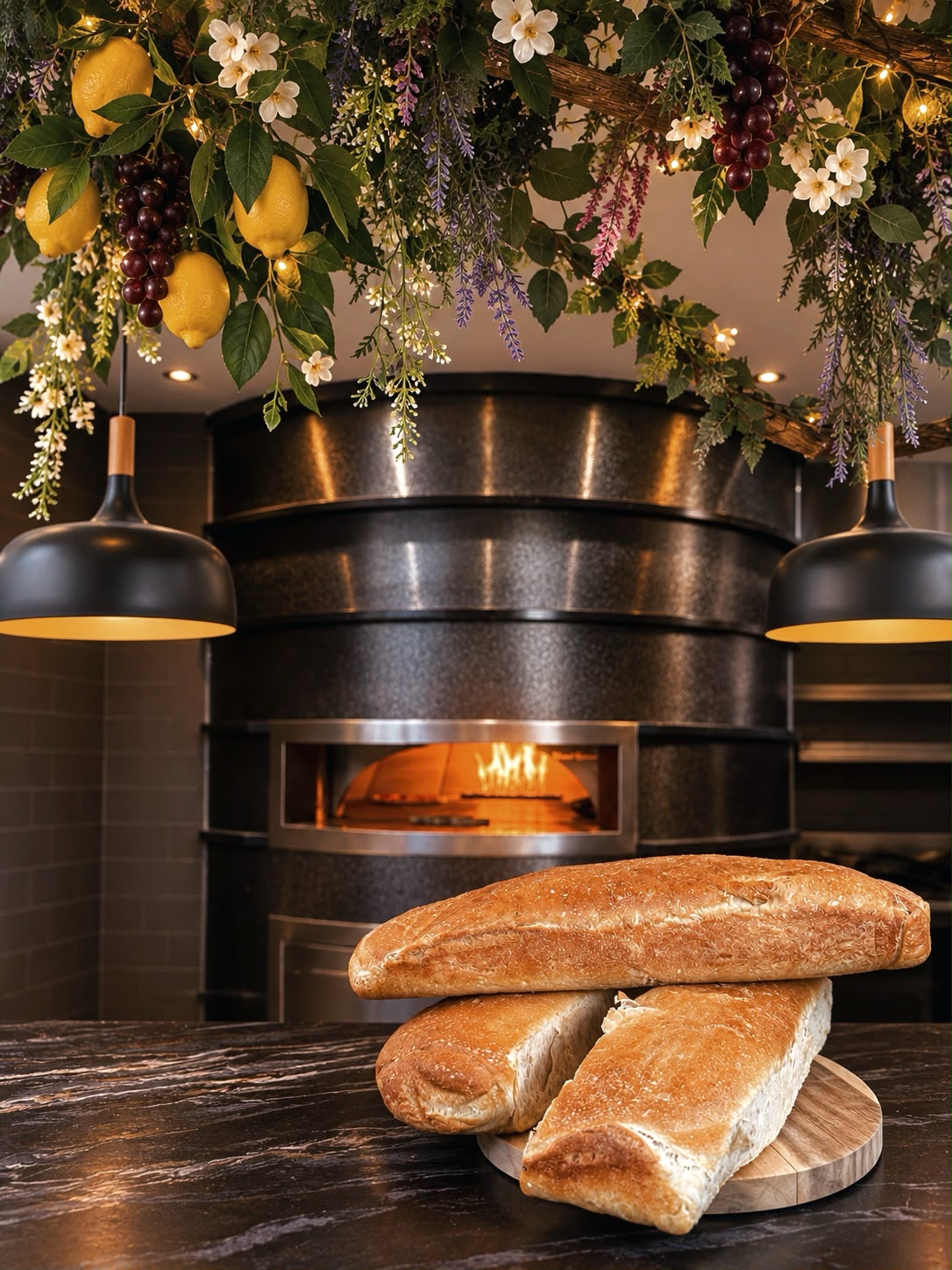 The wood-fired pizza oven at Bella Capri Fleet