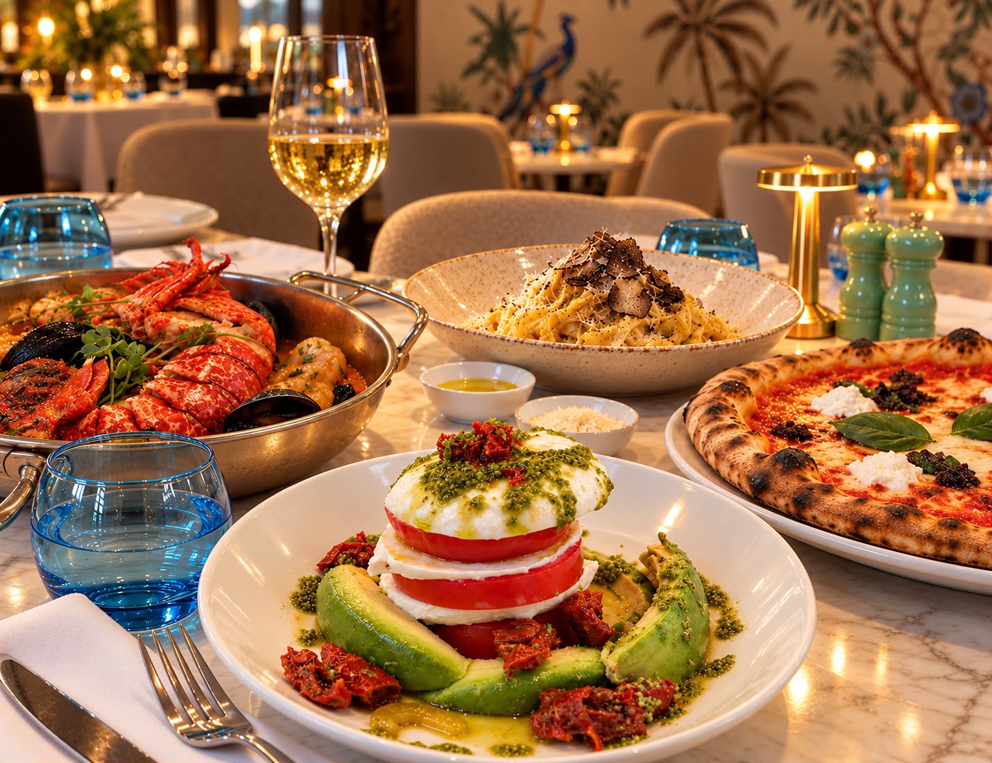 Italian sharing dishes laid out for a group