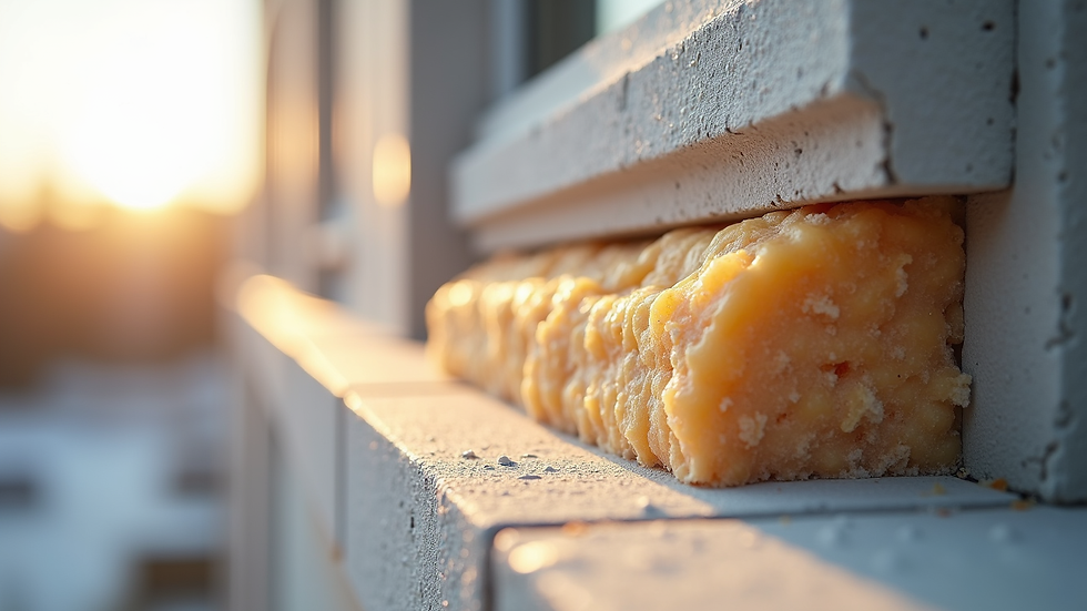 Close-up view of external wall insulation layers on a building