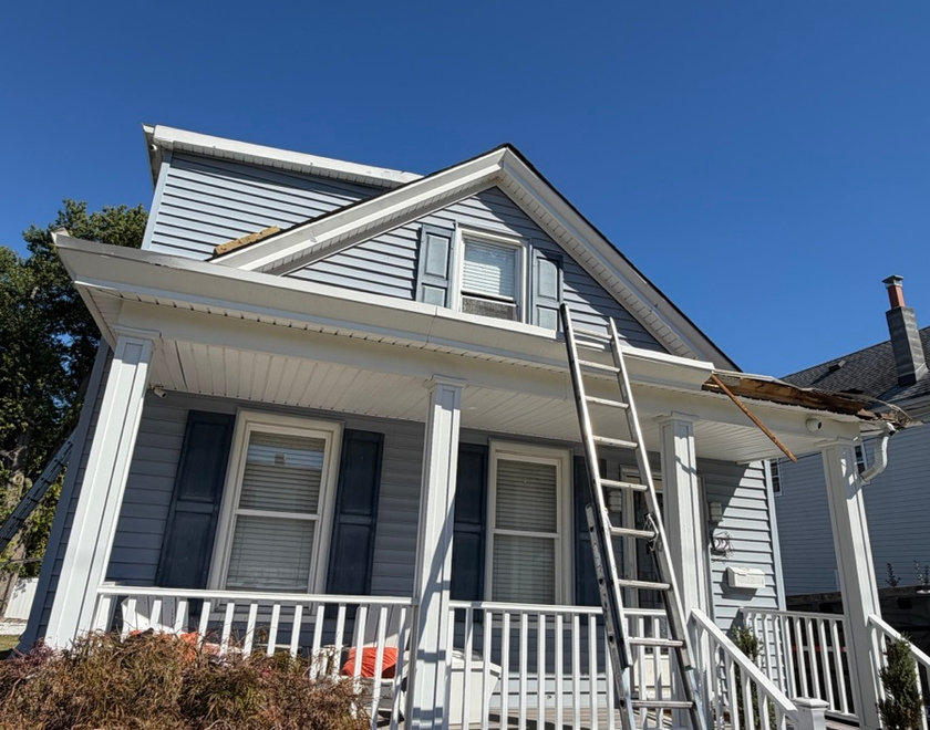 Window opening prepared for replacement on a Fair Lawn NJ home exterior