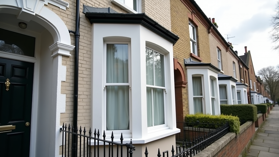Eye-level view of a London townhouse with newly installed external wall insulation