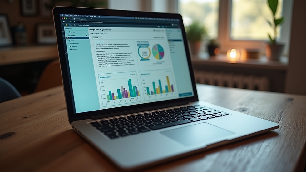 High angle view of a laptop with marketing software open on screen