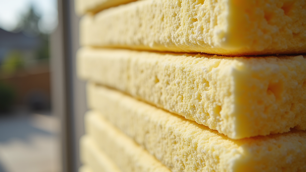 Close-up view of mineral wool insulation boards stacked for external wall installation