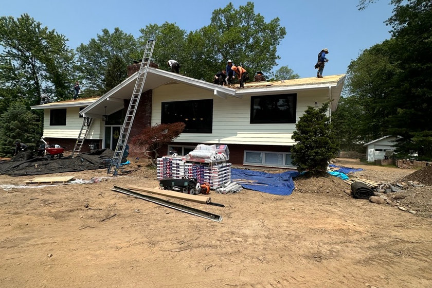 Decking exposed during a tear-off on a roof replacement near Warren NJ