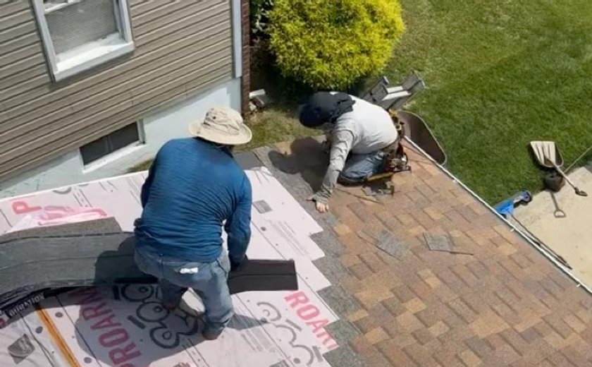Roof replacement in progress by the Four Seasons Construction crew serving Montclair NJ