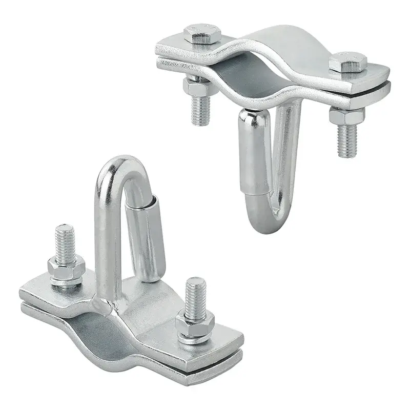 Zwei verzinkte Klemmen für Rohre