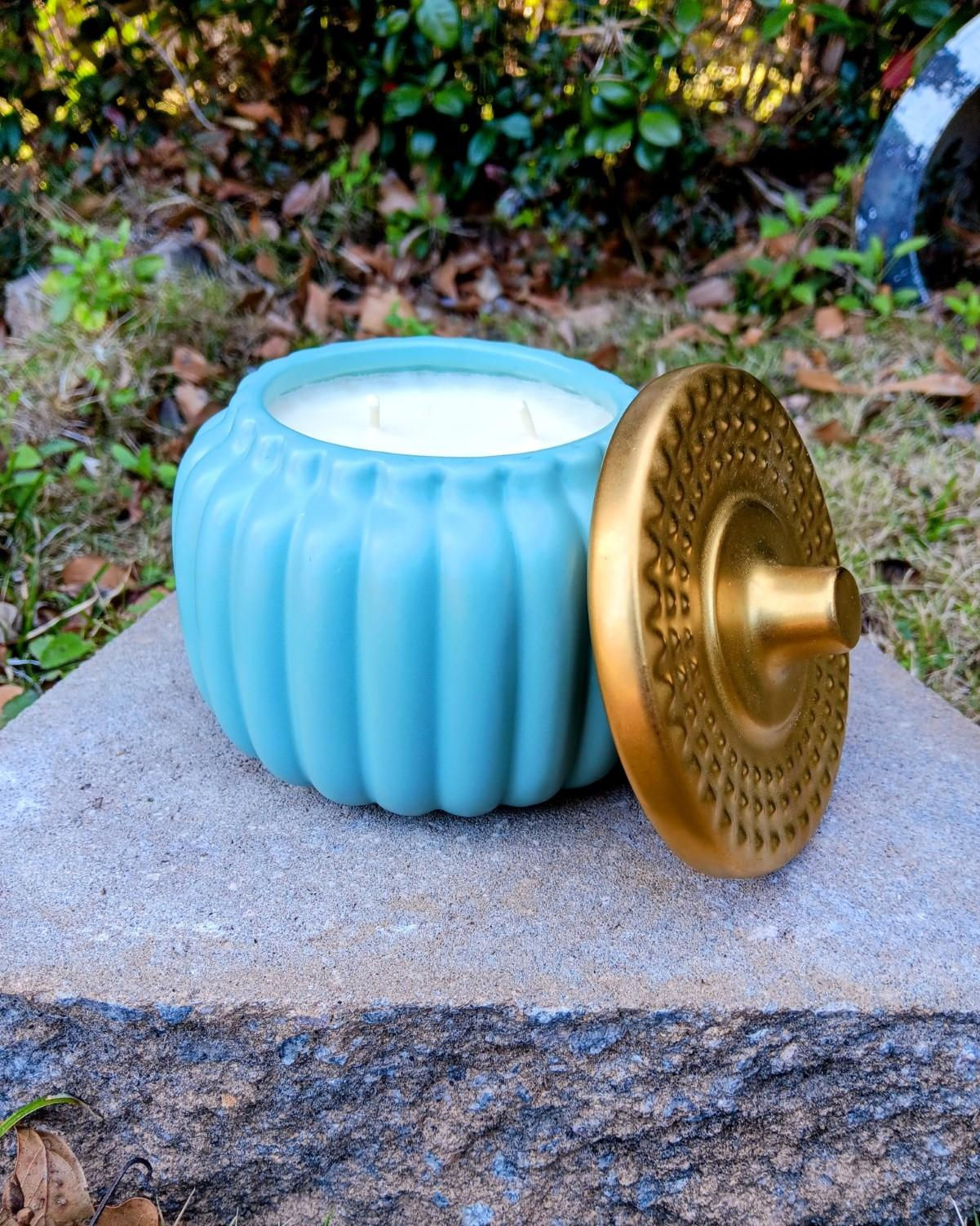 Pumpkin Spice Harvest Teal Ceramic Pumpkin Jar