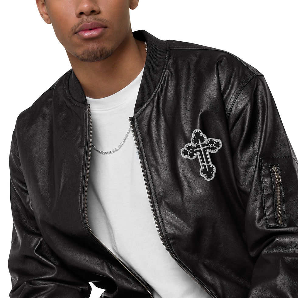 Thumbnail: Cross Leather Bomber Jacket