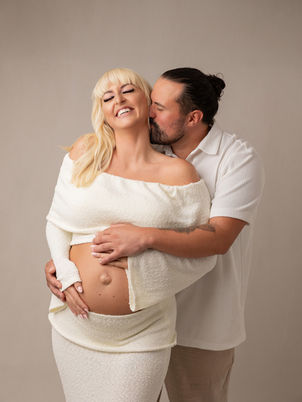 Maternity portrait of expectant couple in Loughborough studio