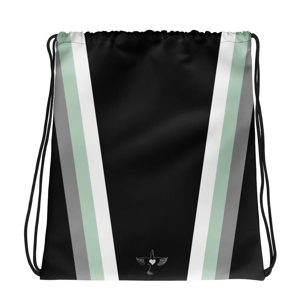 Green|Grey|White on Black Drawstring Gym Bag