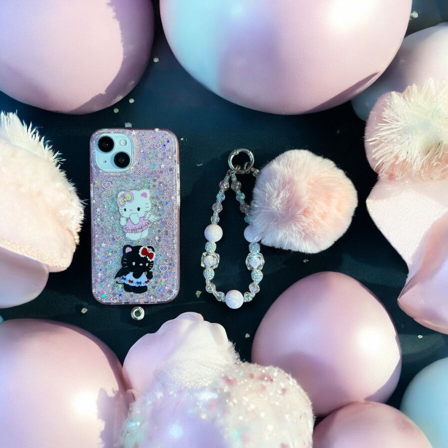 HELLO KITTY GLITTER DESIGN CASE WITH CHARMS 