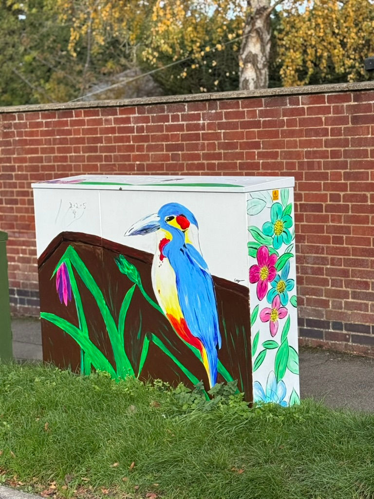 Painted Utility box on Walcott Road street facing side heron.jpeg