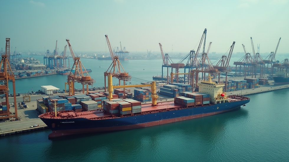 High angle view of a bustling international port