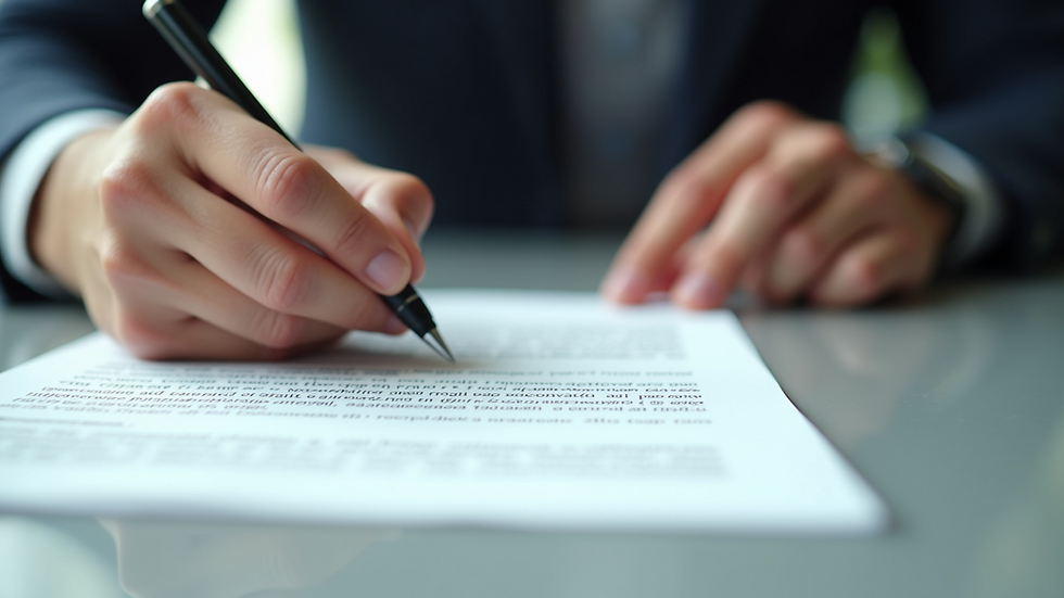 Close-up view of a trade agreement being signed