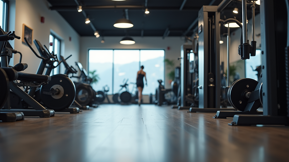 Eye-level view of a modern gym with diverse fitness equipment
