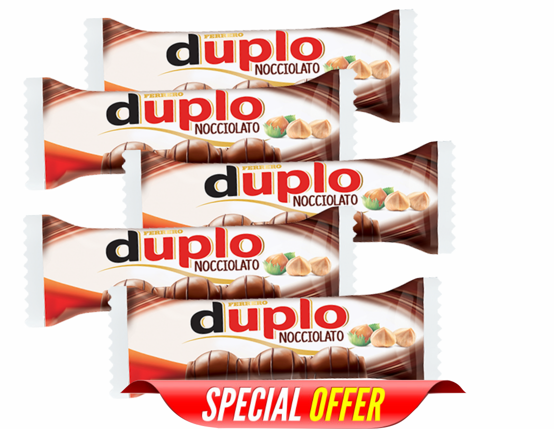 5 DUPLO-CHOCOLATE WAFER WITH HAZELNUTS AND CREAMY FILLING-FERRERO 5x26Gr