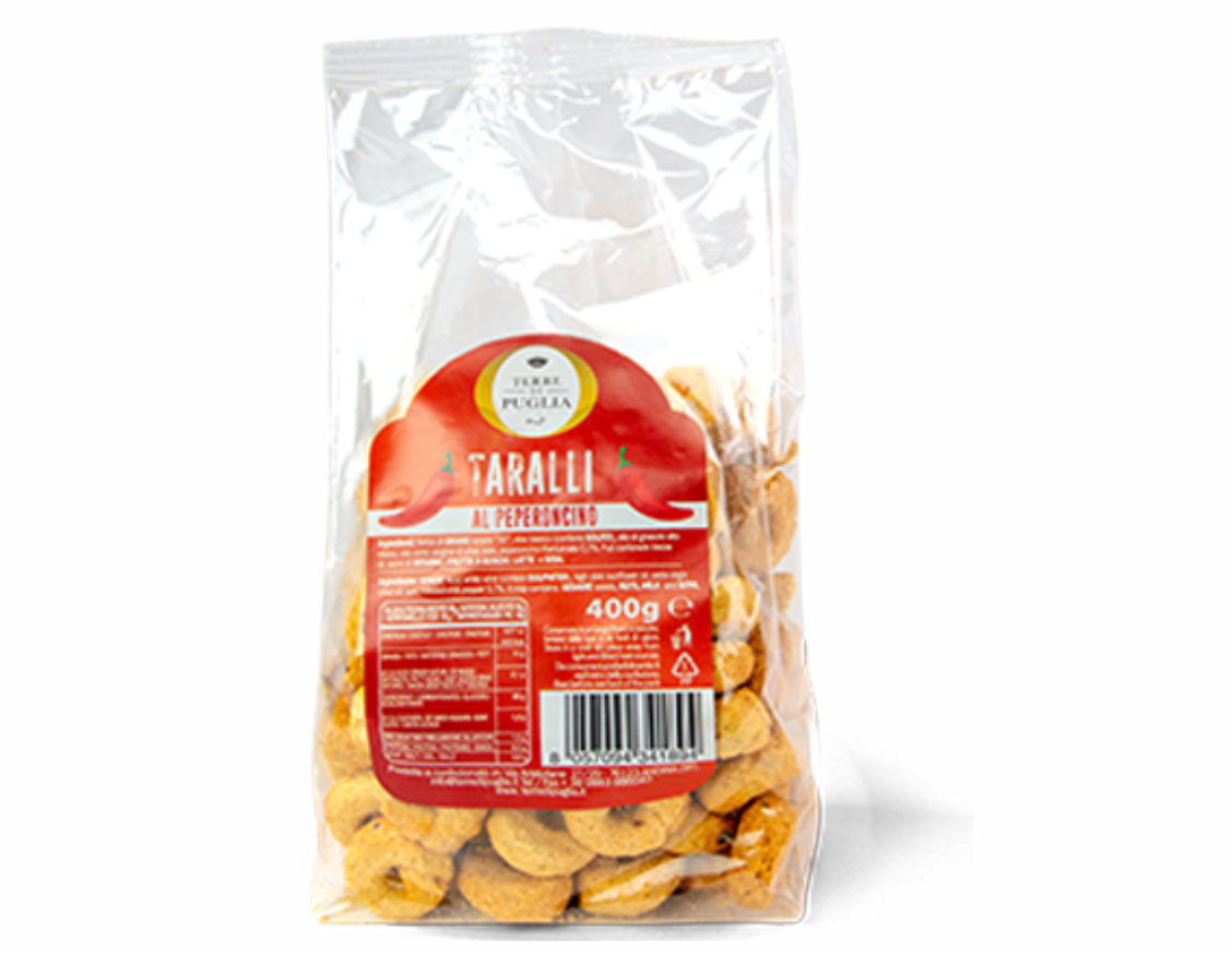 TARALLI PEPERONCINO - RED CHILLI PEPPER TARALLI - TERRE DI PUGLIA400Gr