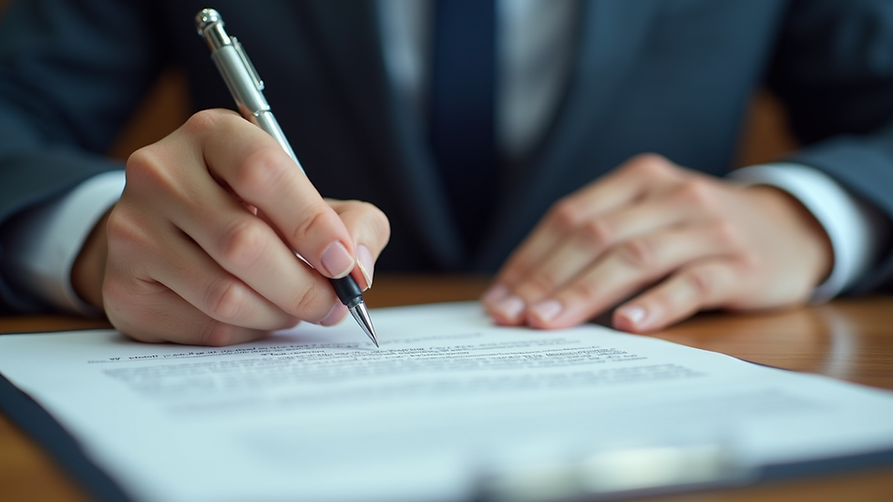 Close-up view of a notary public stamping a document