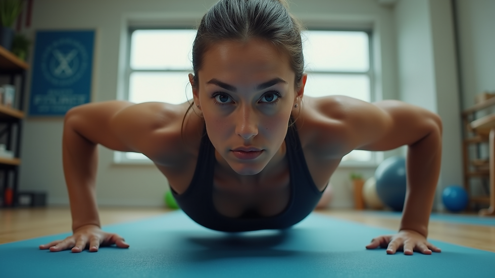 Eye-level view of a person performing a plank exercise