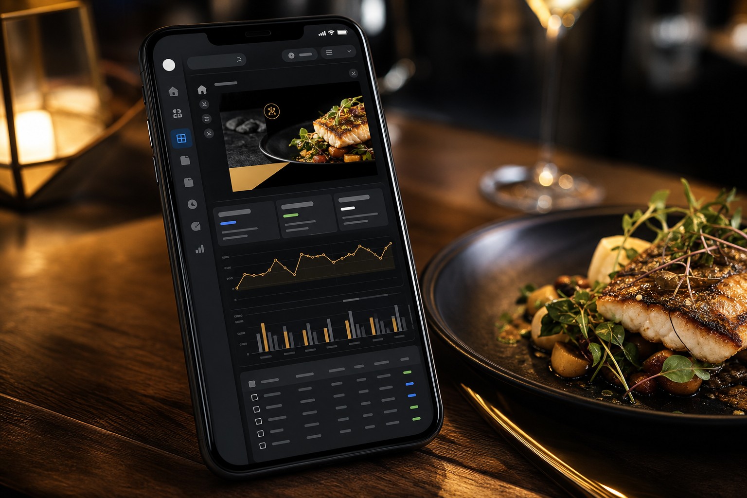 Facebook Ads Manager dashboard showing a restaurant ad campaign with food creative