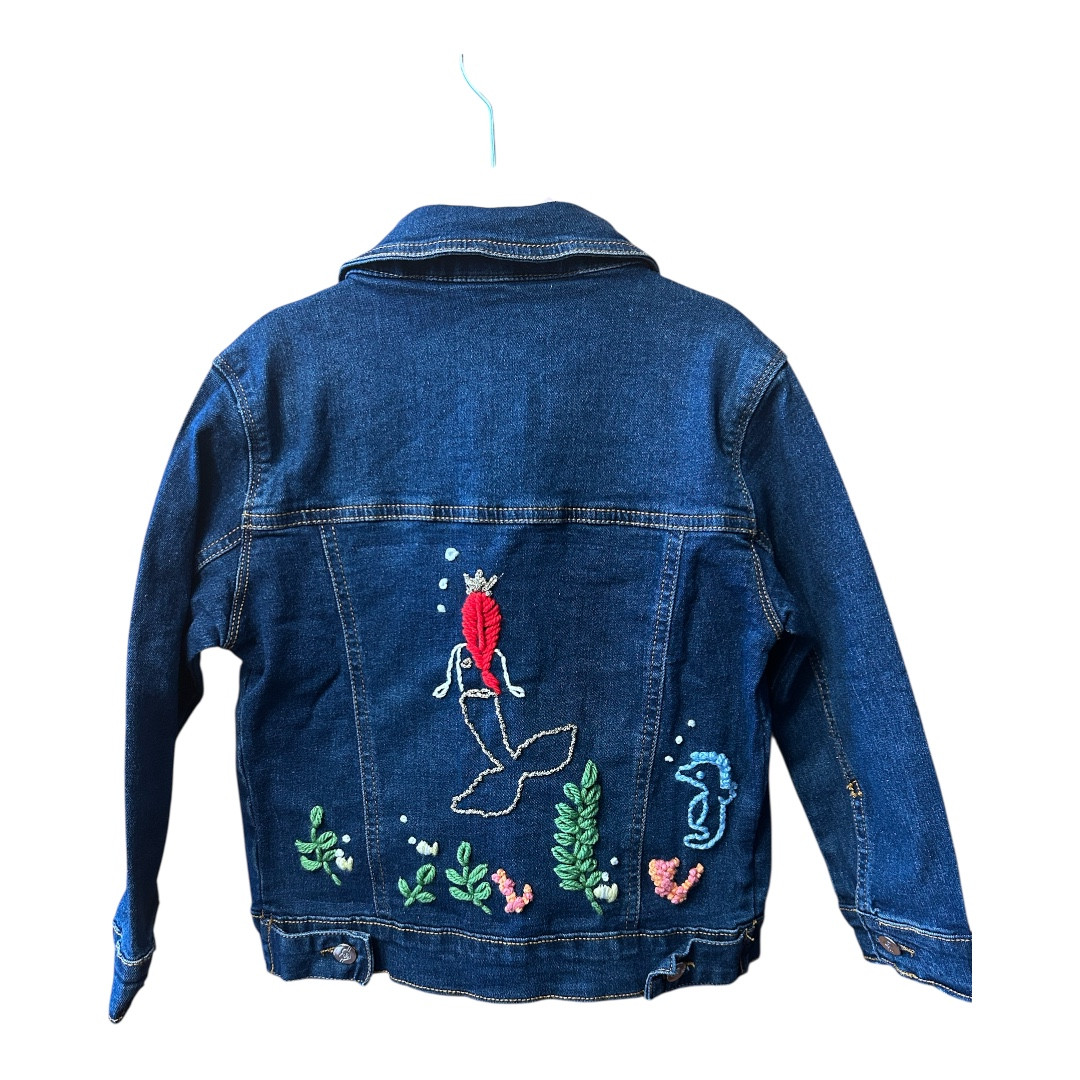 Hand Embroidered Mermaid Jean Jacket