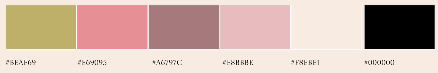 Dark and bold colours with blush accents for murder mystery brand