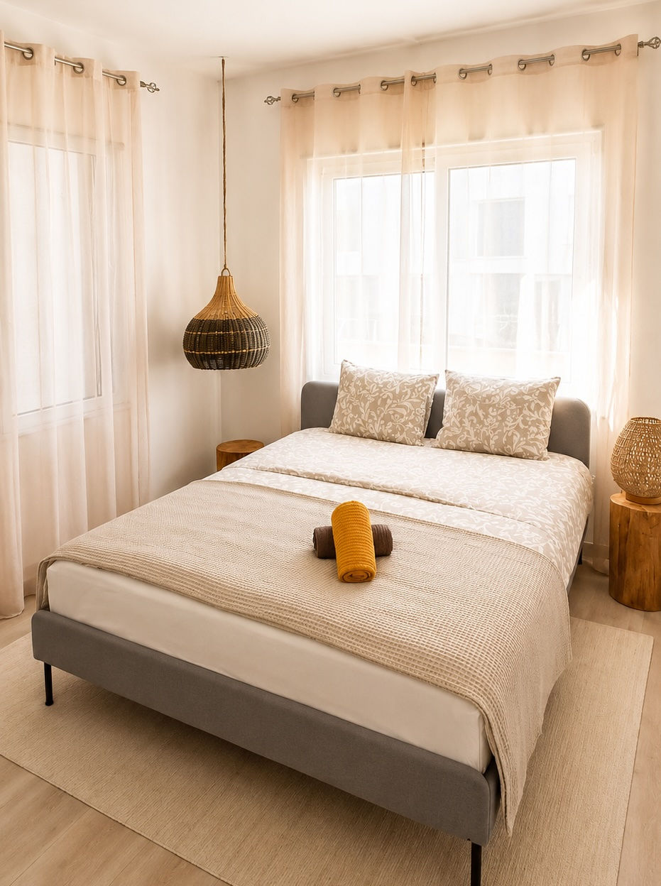 Schlafzimmer mit Handtüchern