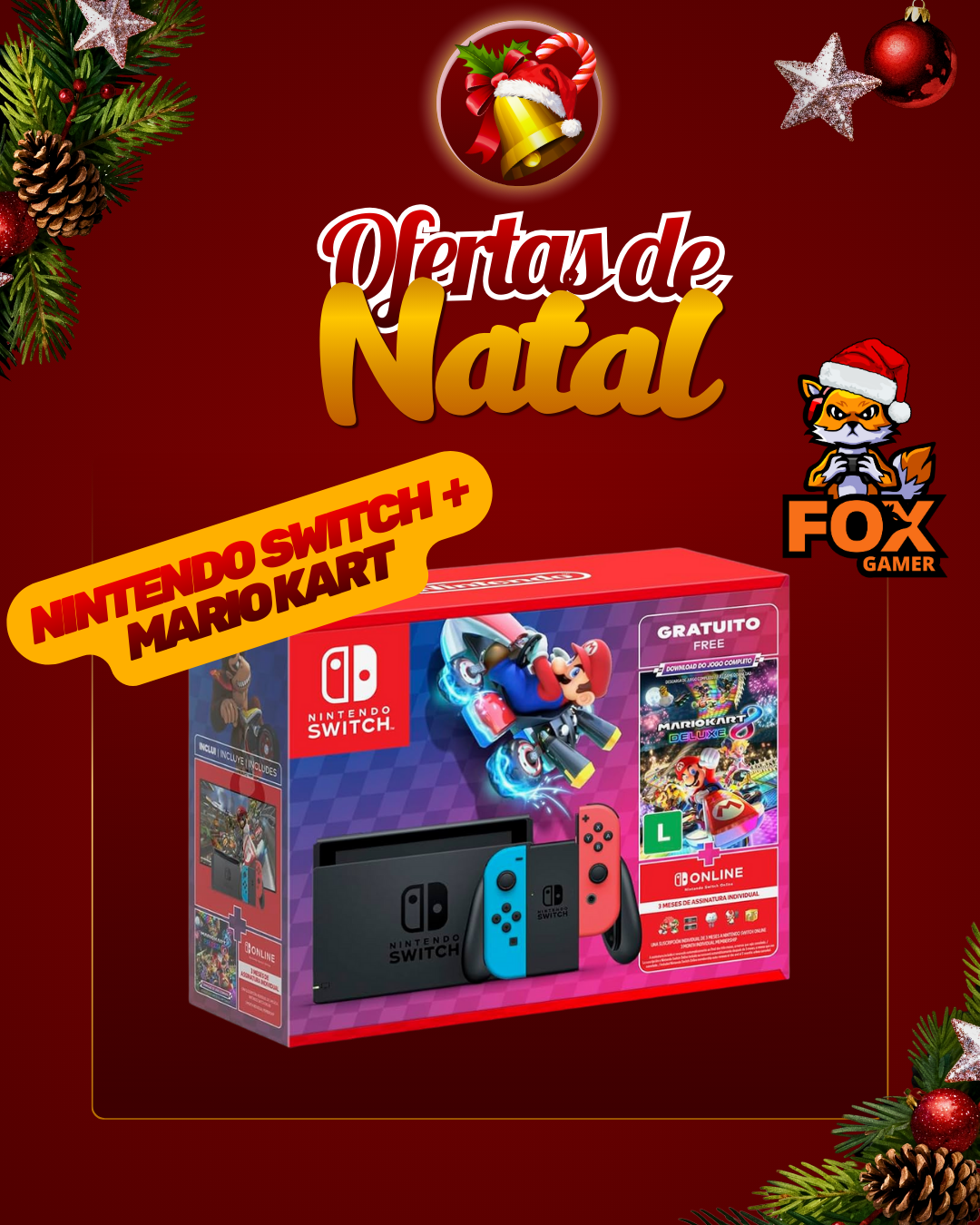 Console Nintendo Switch + Joy-Con Neon + Mario Kart 8 Deluxe + 3 Meses de Assina