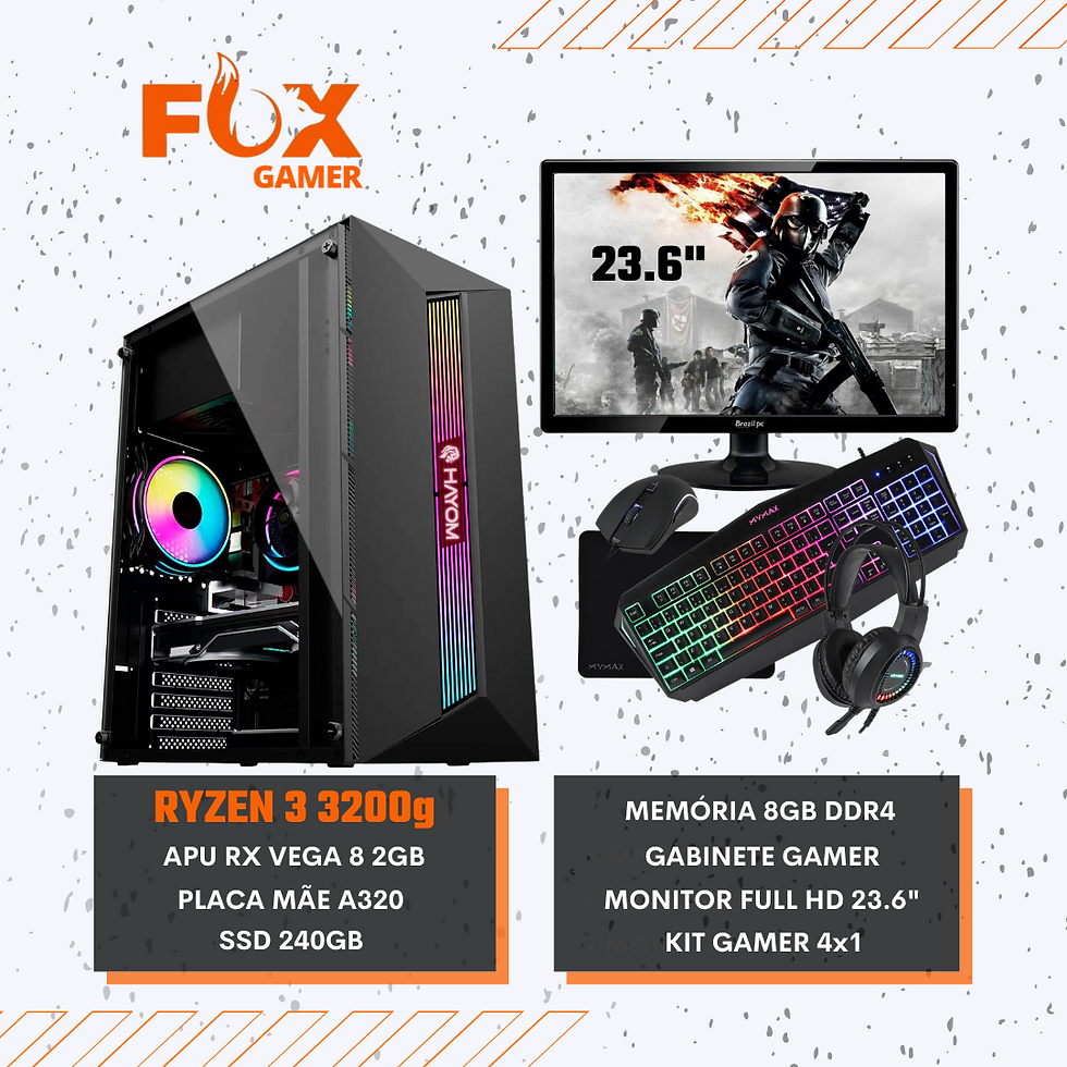 PC Completo Ryzen 3 3200g/ 8gb ddr4/ 240gb/ Kit 4x1/ 23.6" Full HD
