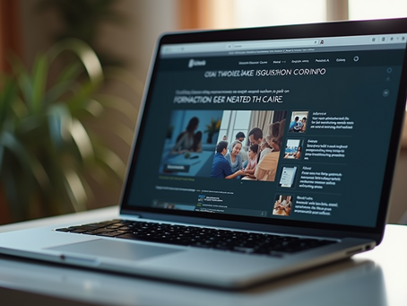 A modern website interface displayed on a laptop