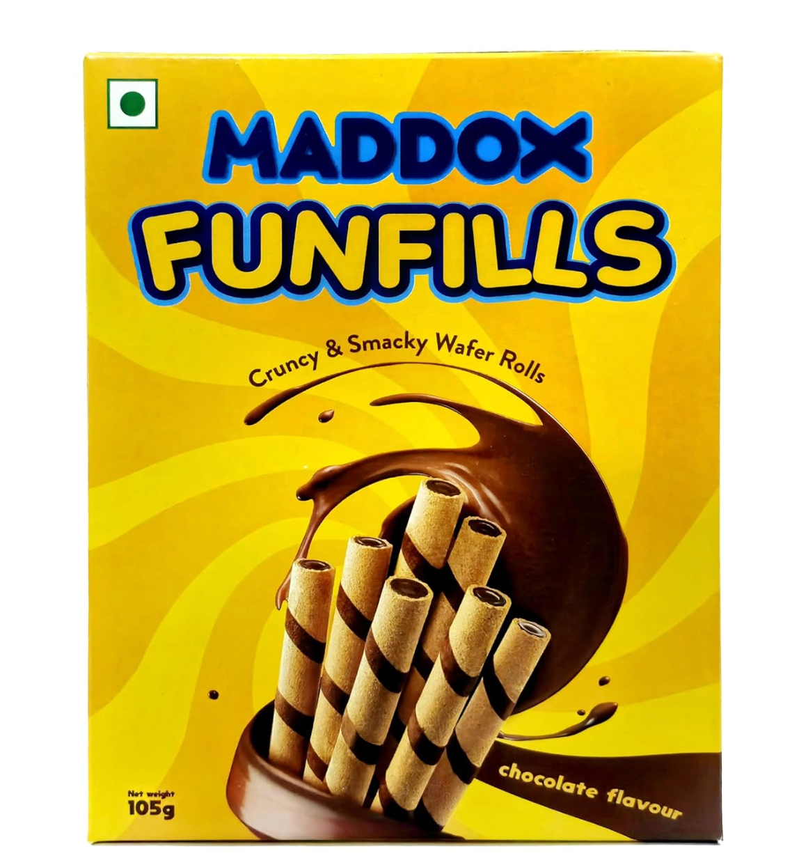 Maddox Funfills Chocolate Wafer Rolls 105gm (5.26g x 20 Wafer Rolls)
