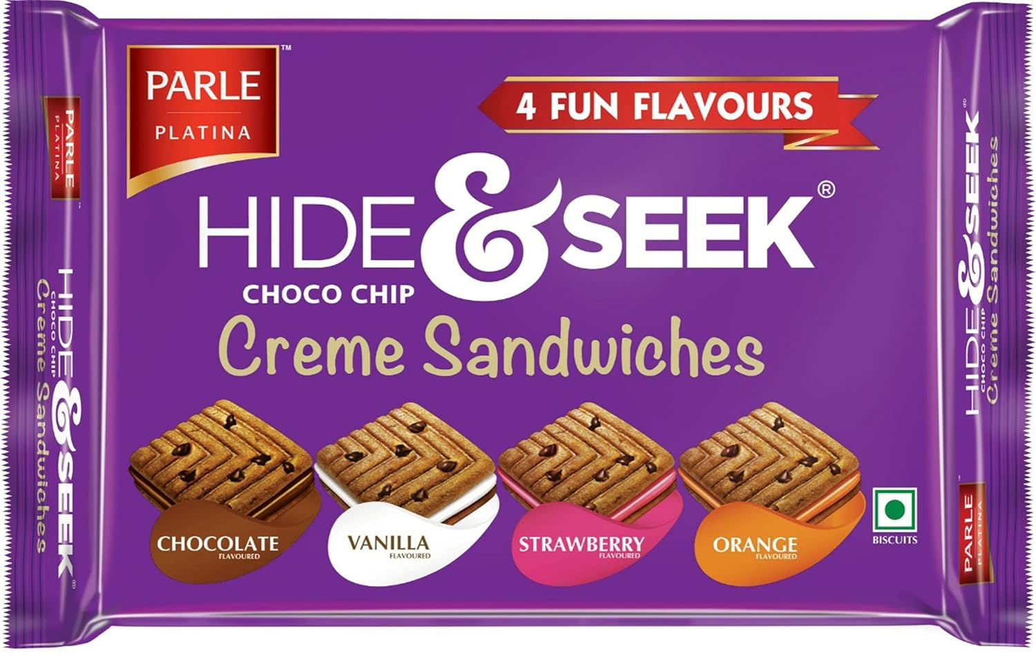 Parle Hide & Seek Choco Chip Creme Sandwich Biscuits, 400g Pouch