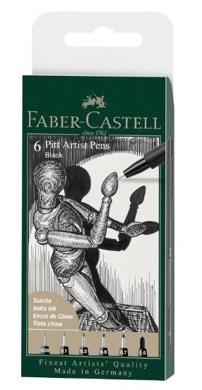 Faber-Castell Pitt Artist Black Pens Set of 6 (XXS,XS,S,F,M,1.5)