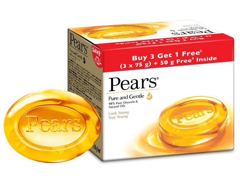 Pears Pure & Gentle Soap Bar, 3 X 75gm)+75g Buy 3 Get 1 Free