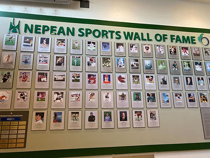 The Nepean Sports Wall of Fame in featured, showing the spread of placards for all athlete inductees