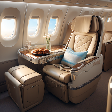 A photo of a first class airplane cabin luxury seat