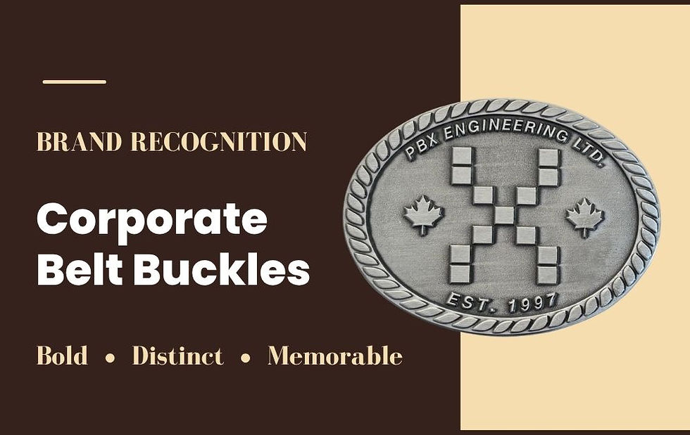 Large antique silver oval belt buckle with Brand Logo centered between 2 maple leaves.