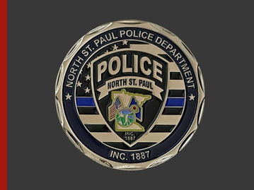 Silver round challenge coin featuring a detailed police badge, a full-color state seal, and a stylized USA flag background.