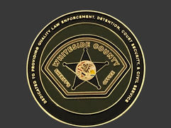 Whiteside County Sheriff Challenge Coin featuring a gold sheriff star and state seal on a dark green and black background.