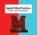 Embroidered mini patch of University Letter M in bright red trimmed in gold.