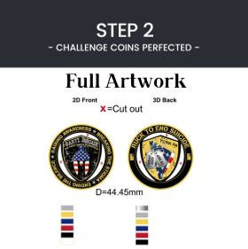 Step 2 of ordering a custom challenge coin: art proof with complete design, including colors, plating, and intricate details.
