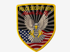 Embroidered patch for Police Security Expo featuring a flying eagle and a stylized American flag design.