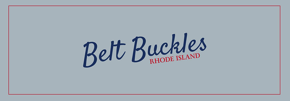 Article title "Belt Buckles" in dark blue and "Rhode Island" in dark red text on soft grey background.