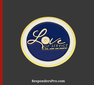 DAR Challenge Coin featuring deep blue accented with white and gold details and a white and gold daisy.