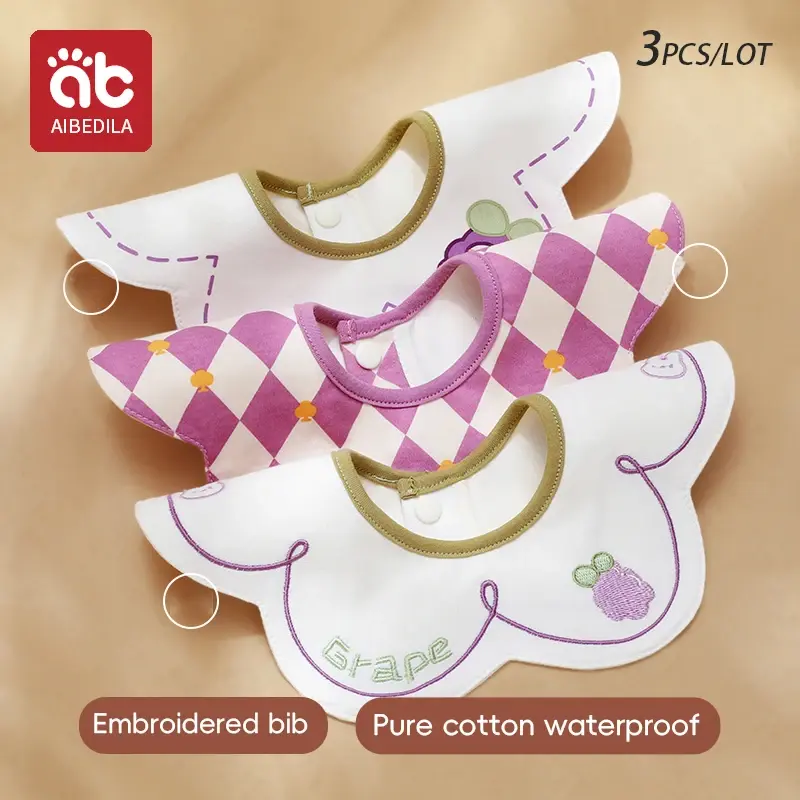 Thumbnail: 3Pcs Waterproof Bibs for Infants Embroidered Pattern Baby Bibs Comfortable