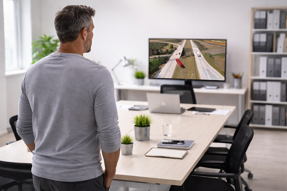 Professional workspace with highway accident display.png