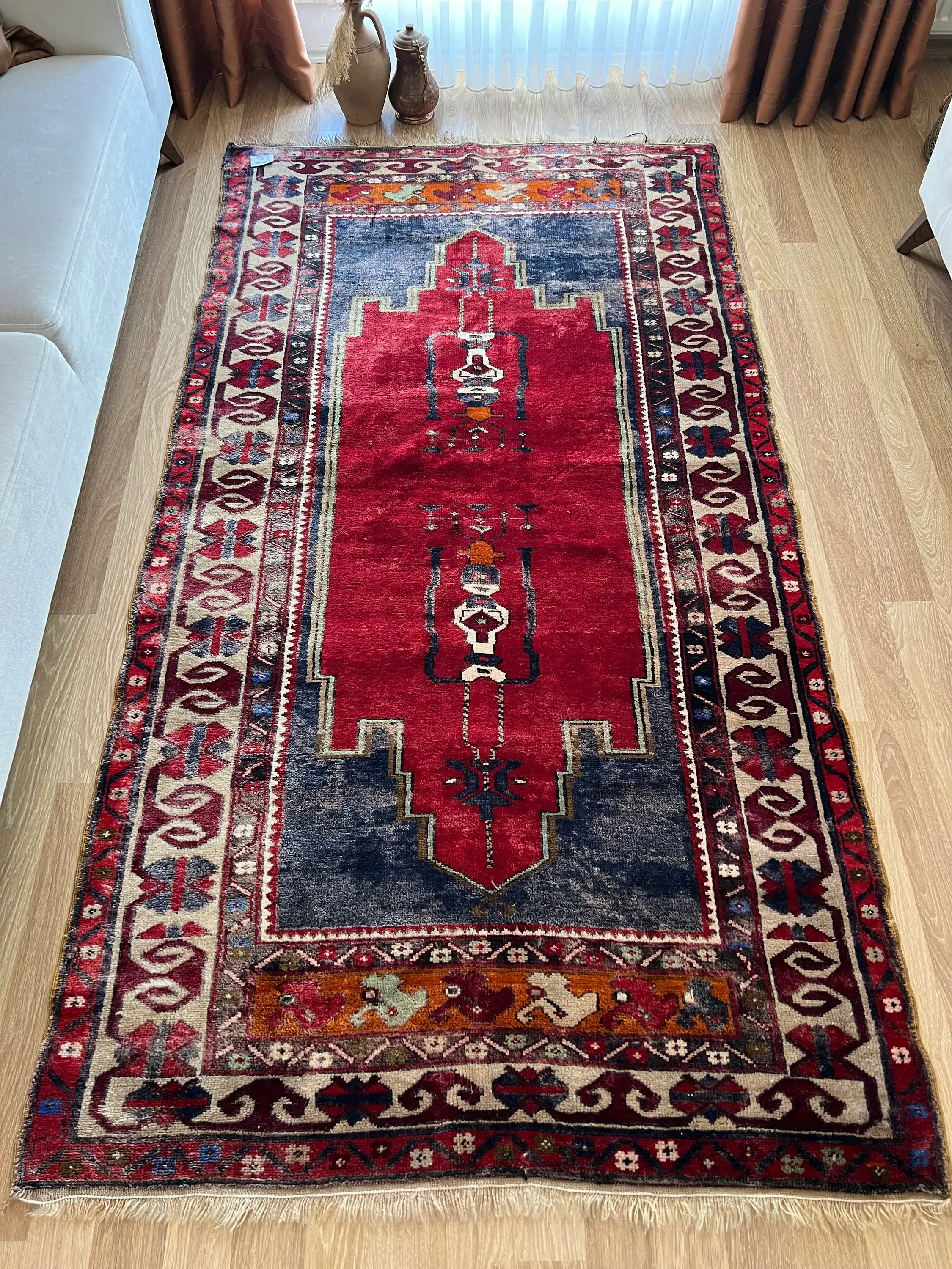4x8 Luxury Ottoman Style Vintage Rug, Unique Handmade Wool Carpet