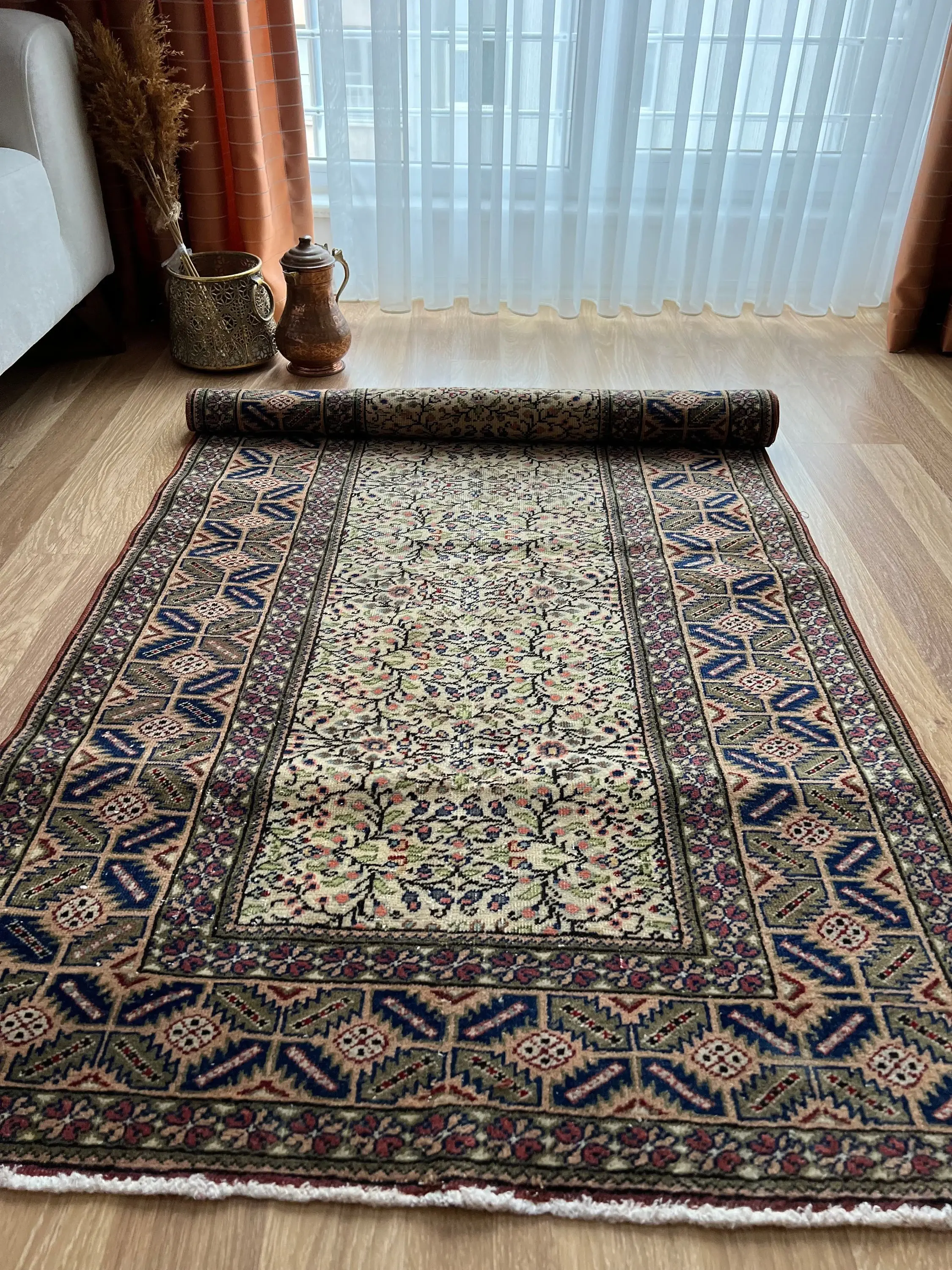 3x5 Floral Vintage Turkish Rug, Handmade Unique Carpet, Oriental Small Area Rug