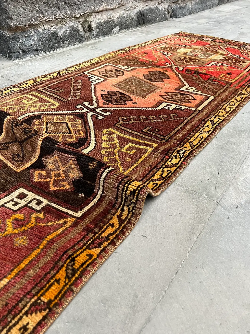Thumbnail: 2x12 Extra Long Turkish Runner Rug,Red- Brown Vintage Hallway Runner Rug