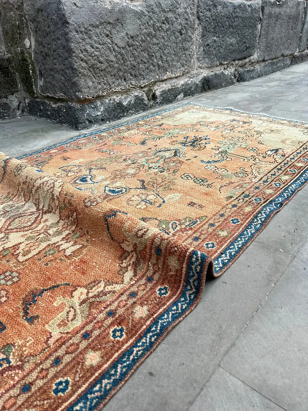 Thumbnail: 3x5 Floral Pattern Wool Rug, Brown-Beige Vintage Rug, Bohemian Style Area Rug